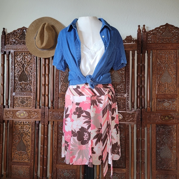 Anne Taylor Loft Hibiscus Tropical Pink Skirt - Picture 1 of 9